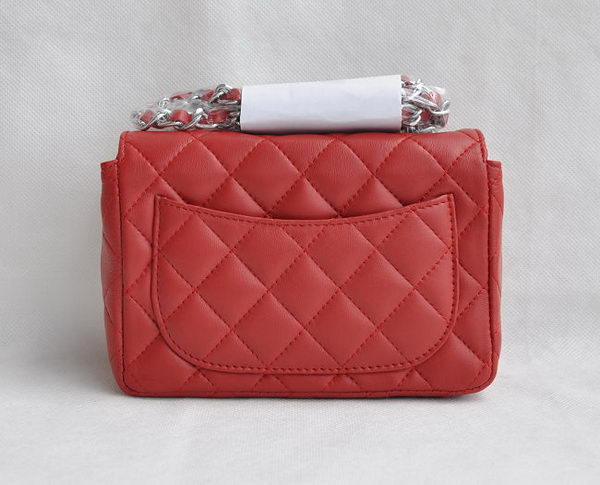 Chanel Classic Red Lambskin Silver Chain Quilted Flap Bag 1115