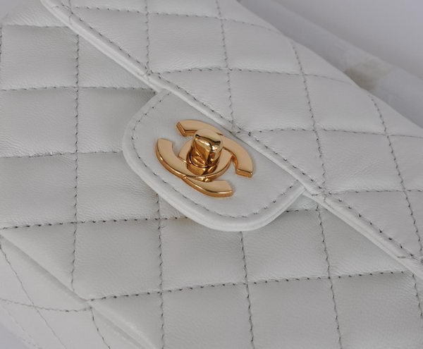 Chanel Classic White Lambskin Golden Chain Quilted Flap Bag 1115