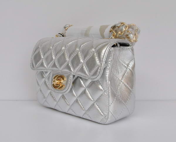 Cheap Chanel Classic mini Flap Bag 1115 Light Silver Sheepskin Golden Hardware