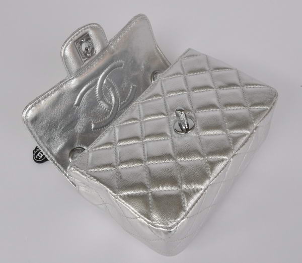 Cheap Chanel Classic mini Flap Bag 1115 Light Silver Sheepskin Silver Hardware