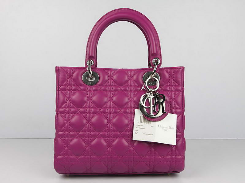 Christian Dior Lambskin Bags Lady Dior Bag CAL44550 Purple Silver