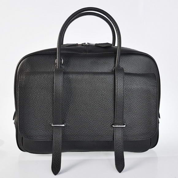 Hermes Steve 38CM Travel Bag Clemence Leather Black