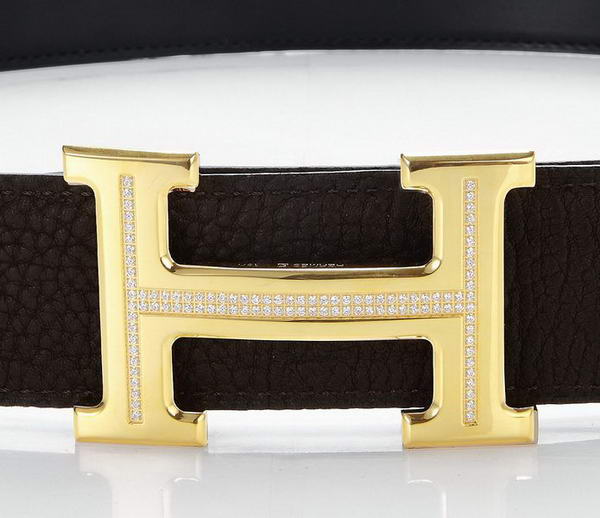 Hermes Belts Original Leather Diamond Golden Coffee