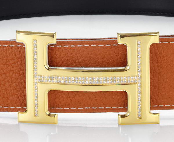 Hermes Belts Original Leather Diamond Golden Orange