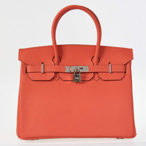 Hermes Birkin 30CM Tote Bags Pompadour Grain Leather Silver