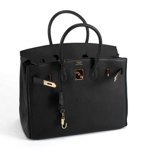 Hermes Birkin 35CM Togo Leather Handbag 6089 Black Golden