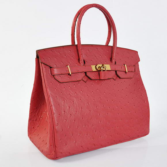 Hermes Birkin 35CM Tote Bags Ostrich Togo Leather Red Golden