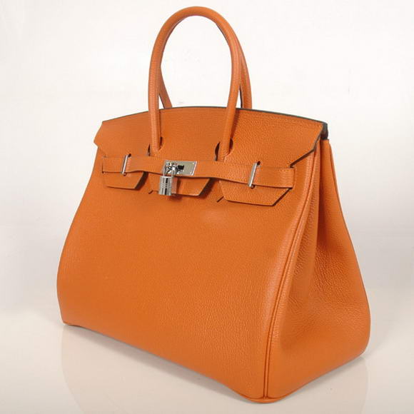 Hermes Birkin 35CM Tote Bags Smooth Togo Leather Orange Silver