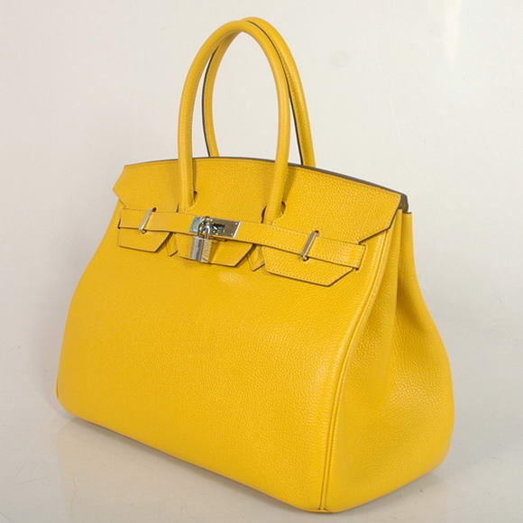 Hermes Birkin 35CM Tote Bags Smooth Togo Leather Yellow Silver