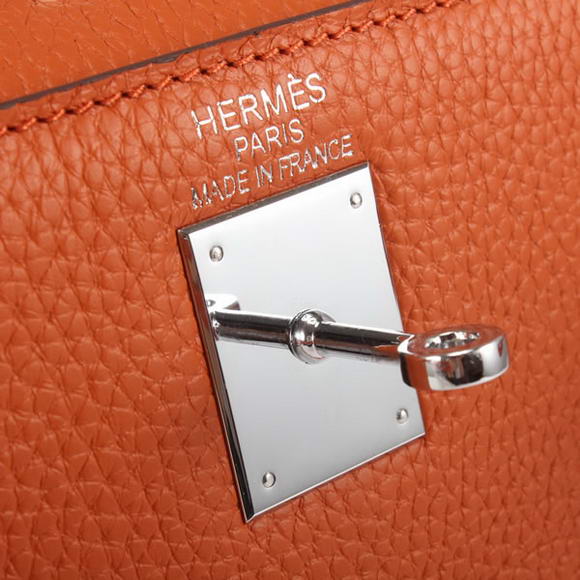 Hermes Kelly 32cm Togo Leather Handbags 6018 Orange Silver