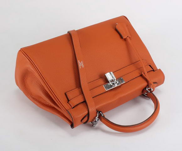 Hermes Kelly 32cm Togo Leather Handbags 6018 Orange Silver