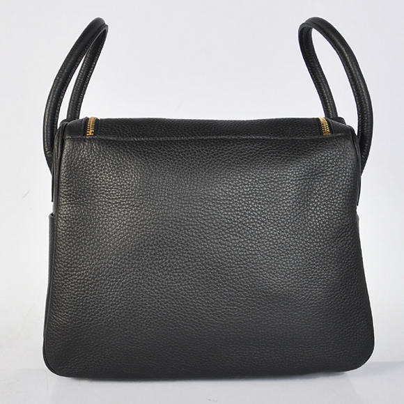 Hermes Lindy 30CM Havanne Handbags 1057 Black Leather Golden Hardware