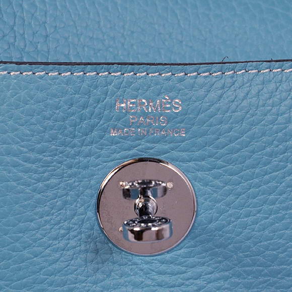 Hermes Lindy 30CM Havanne Handbags 1057 Light Blue Leather Silver Hardware