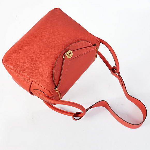 Hermes Lindy 30CM Havanne Handbags 1057 Light Red Leather Golden Hardware