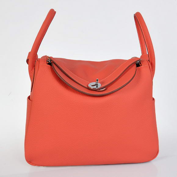 Hermes Lindy 30CM Havanne Handbags 1057 Light Red Leather Silver Hardware