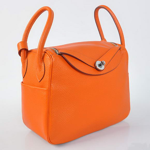 Hermes Lindy 30CM Havanne Handbags 1057 Orange Leather Silver Hardware