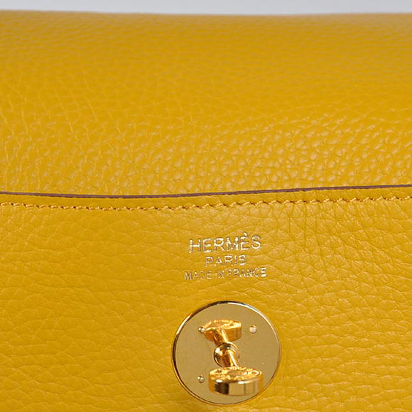 Hermes Lindy 30CM Havanne Handbags 1057 Yellow Leather Golden Hardware