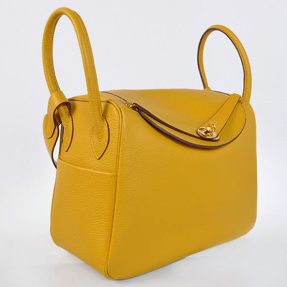 Hermes Lindy 30CM Havanne Handbags 1057 Yellow Leather Golden Hardware