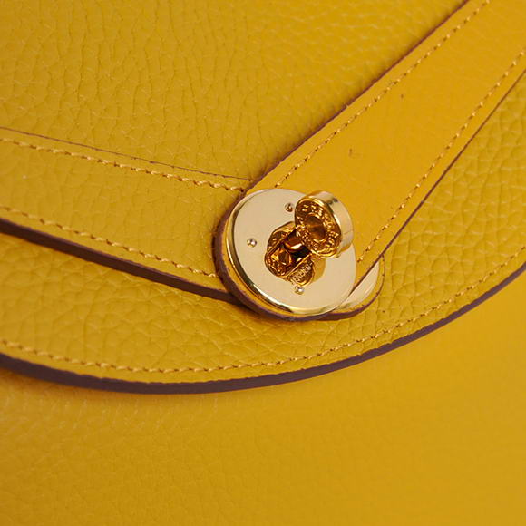 Hermes Lindy 30CM Havanne Handbags 1057 Yellow Leather Golden Hardware