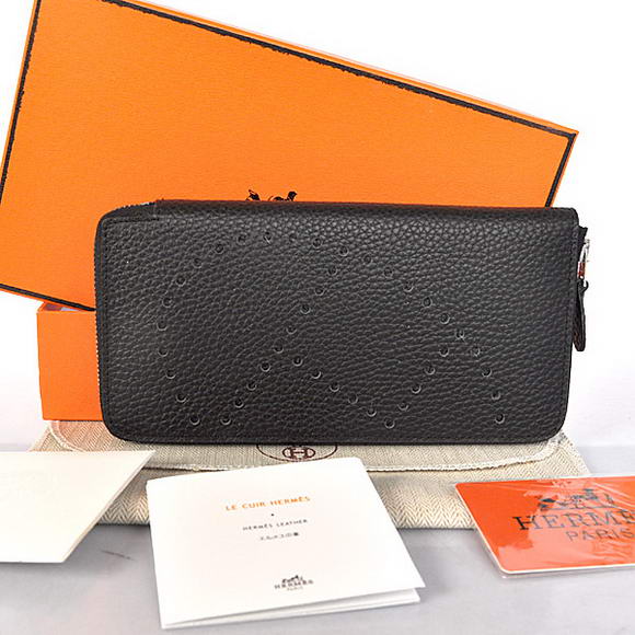 Hermes Evelyn Long Wallet Zip Purse A808 Black