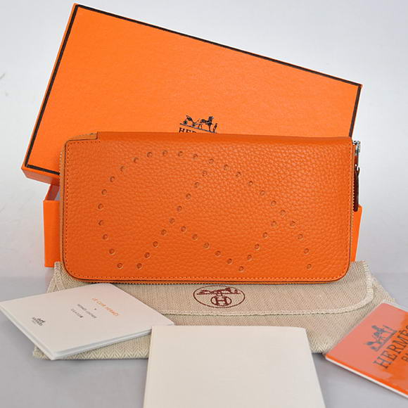 Hermes Evelyn Long Wallet Zip Purse A808 Orange