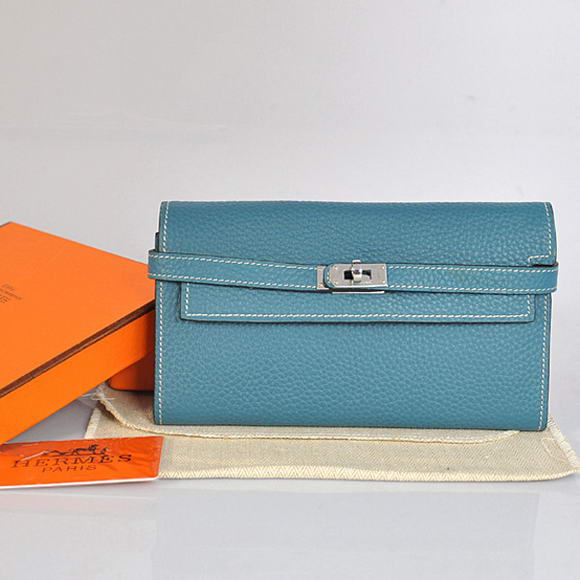 Hermes Kelly Wallet Togo Leather Bi-Fold Purse A708 Blue