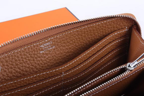 Hermes Togo Leather Perforated Zippy Wallet 9032 Coffee