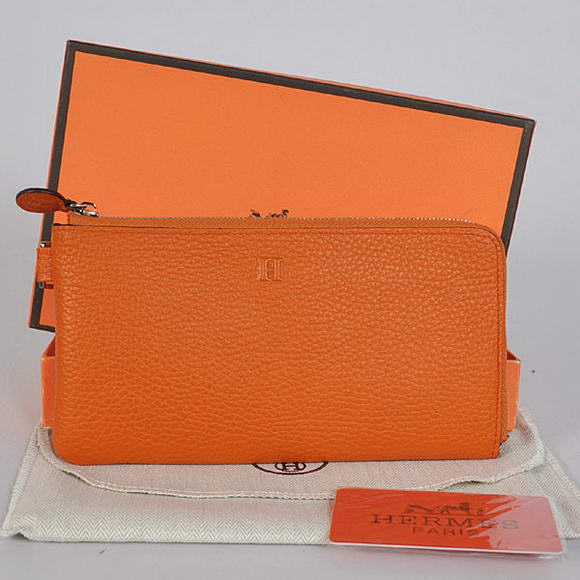 Hermes Zipper Cards Wallet Togo Leather A908 Orange