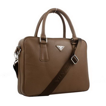 Prada BL0791 Saffiano Calf Leather Top Handle Bag Brown