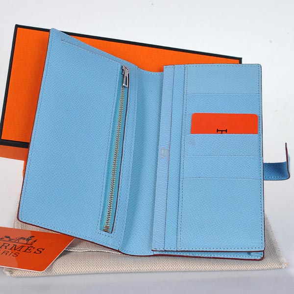 Hermes Bearn Wallet Original Smooth Leather Light Blue