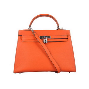 Hermes Kelly 32cm Shoulder Bags H6108 Orange Leather Silver