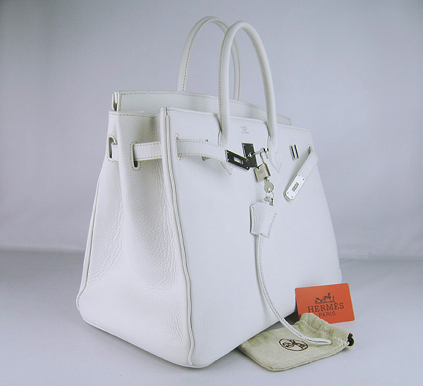 Hermes Birkin 40CM Togo Bag  White 6099 Silver