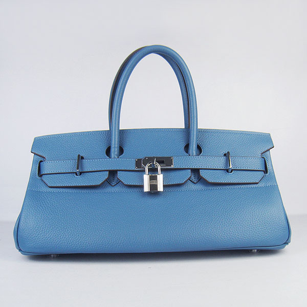 Hermes Birkin 6109 Togo Leather Bag Blue 42cm Silver