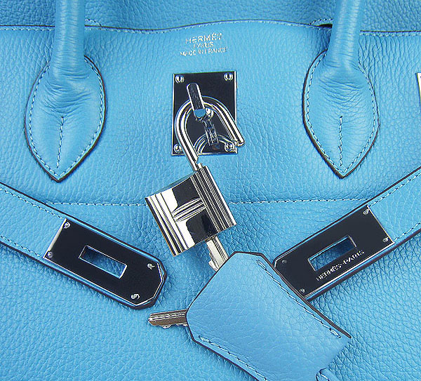 Hermes Birkin 6109 Togo Leather Bag light Blue 42cm Silver