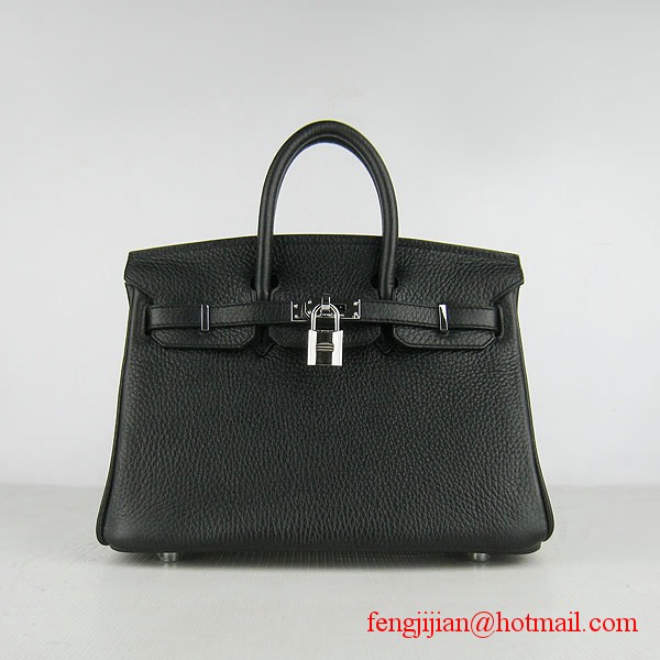 Hermes Birkin 25cm Togo Leather Handbag 6068 Black Silver Palladium hardware