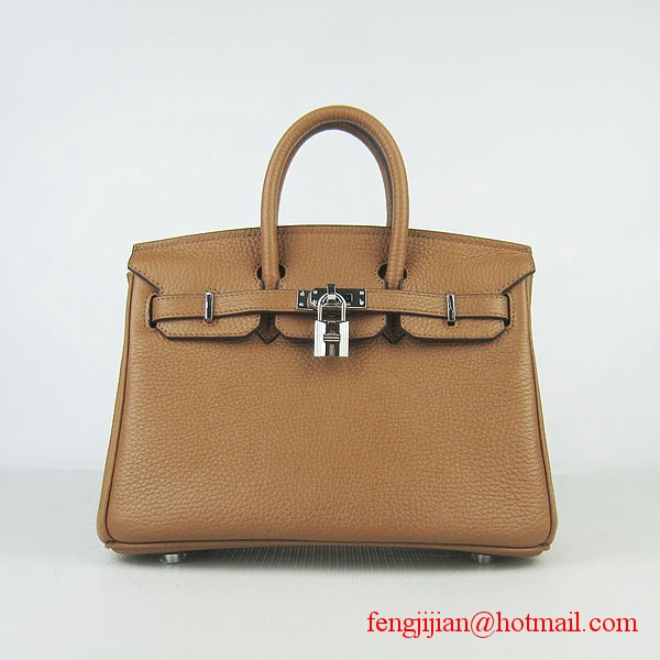 Hermes Birkin 25cm Embossed Leather Handbag 6068 Light Coffee Silver Palladium hardware