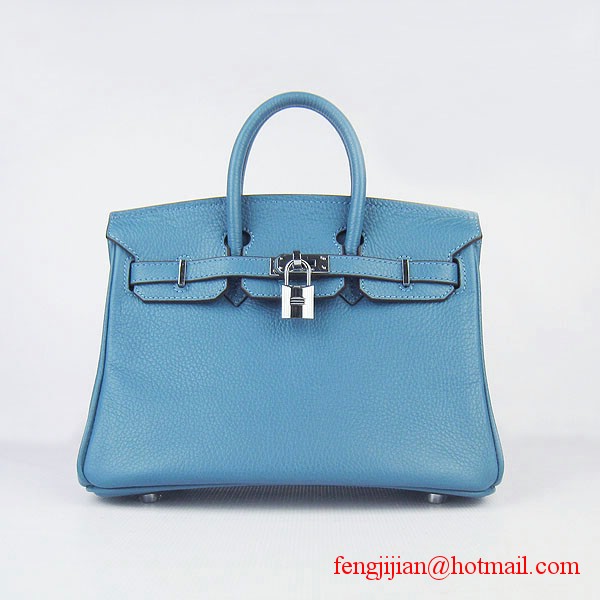 Hermes Birkin 25cm Togo Leather Bag 6068 Blue Silver Palladium hardware