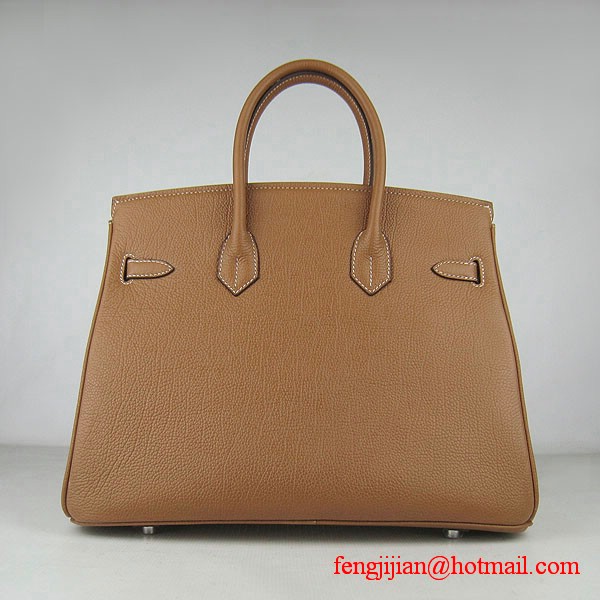 Hermes Birkin 35cm Tendon Veins Leather Bag Light Coffee Silver Hardware