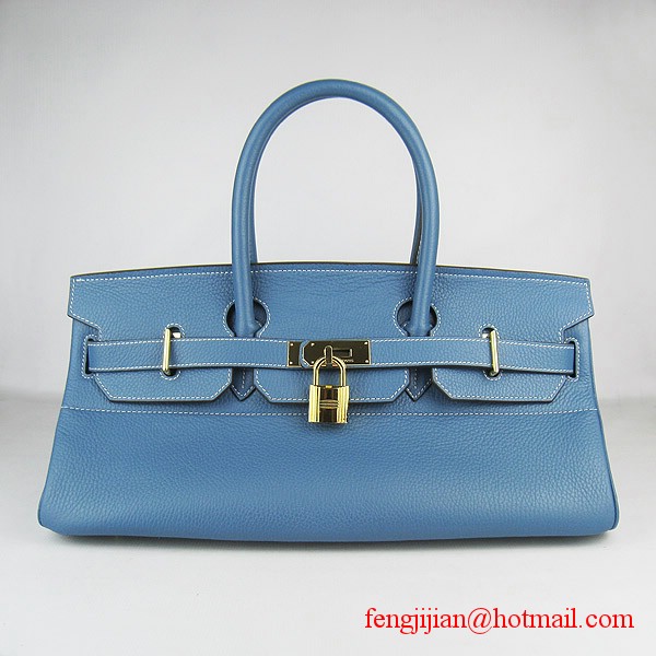 Hermes Birkin 42cm Togo Leather Bag 6109 Blue gold padlock