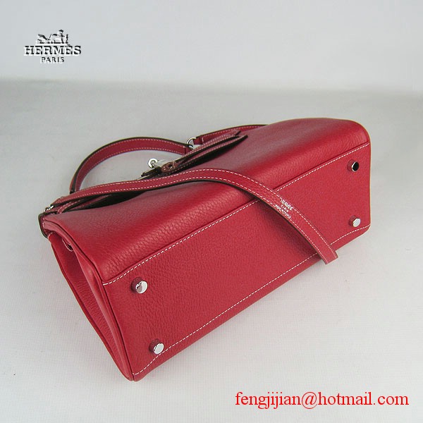 Hermes Kelly 32cm Togo Leather Bag Red 6108 Silver Hardware