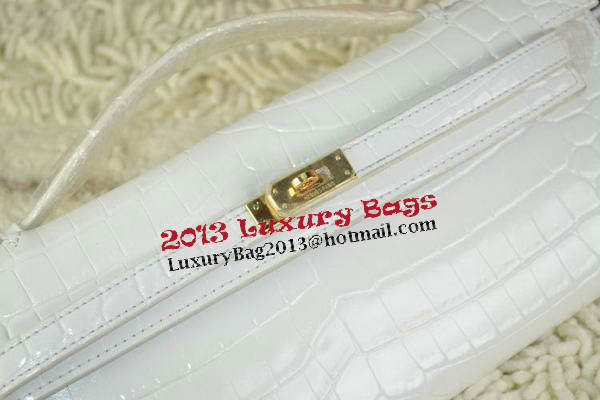 Hermes Kelly Clutch Bag Croco Leather K31 White Hermes Kelly Clutch Bag Croco Leather K31 White