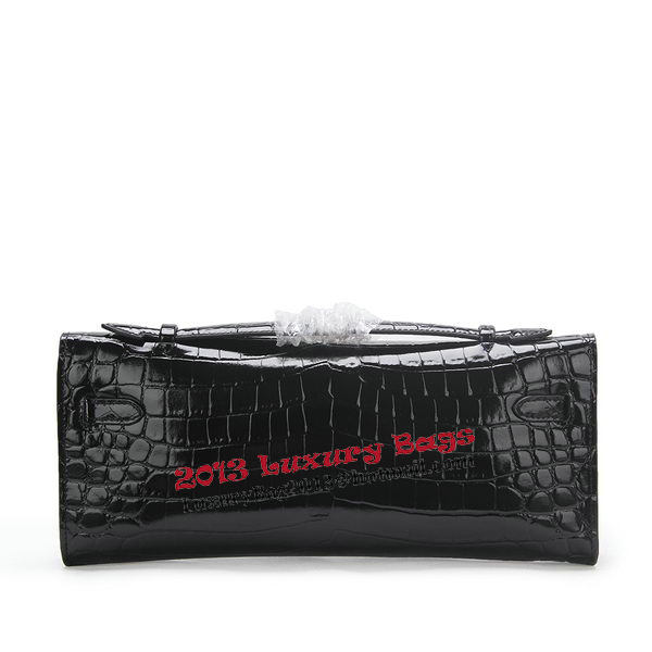 Hermes Kelly Clutch Bag Croco Leather K1002 Black Hermes Kelly Clutch Bag Croco Leather K1002 Black