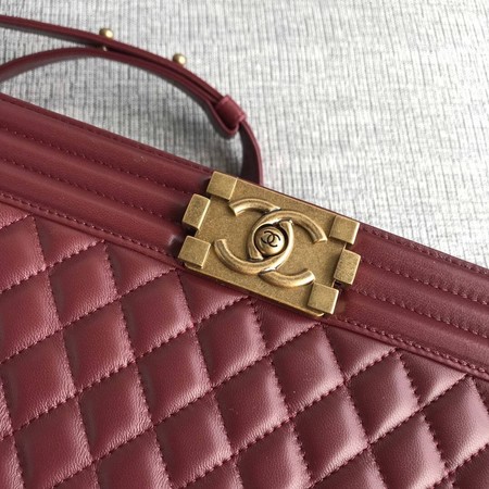 Boy Chanel Flap Shoulder Bag Wine Original Sheepskin Leather A67087 Gold Boy Chanel Flap Shoulder Bag Wine Original Sheepskin Leather A67087 Gold