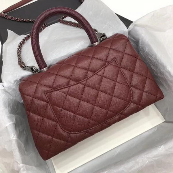 Chanel Classic Top Handle Bag Wine Cannage Pattern A92290 Silver Chanel Classic Top Handle Bag Wine Cannage Pattern A92290 Silver