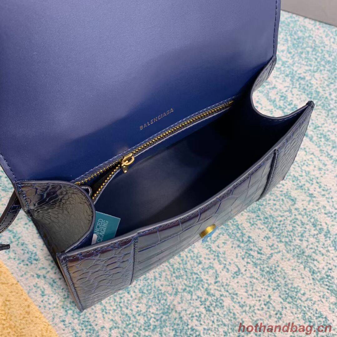 Balenciaga HOURGLASS SMALL TOP HANDLE BAG crocodile embossed calfskin B108895E dark blue Balenciaga HOURGLASS SMALL TOP HANDLE BAG crocodile embossed calfskin B108895E dark blue