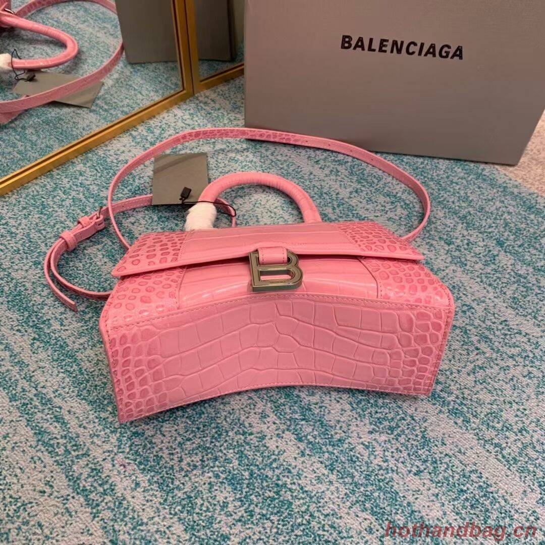 Balenciaga HOURGLASS SMALL TOP HANDLE BAG crocodile embossed calfskin B108895E pink Balenciaga HOURGLASS SMALL TOP HANDLE BAG crocodile embossed calfskin B108895E pink