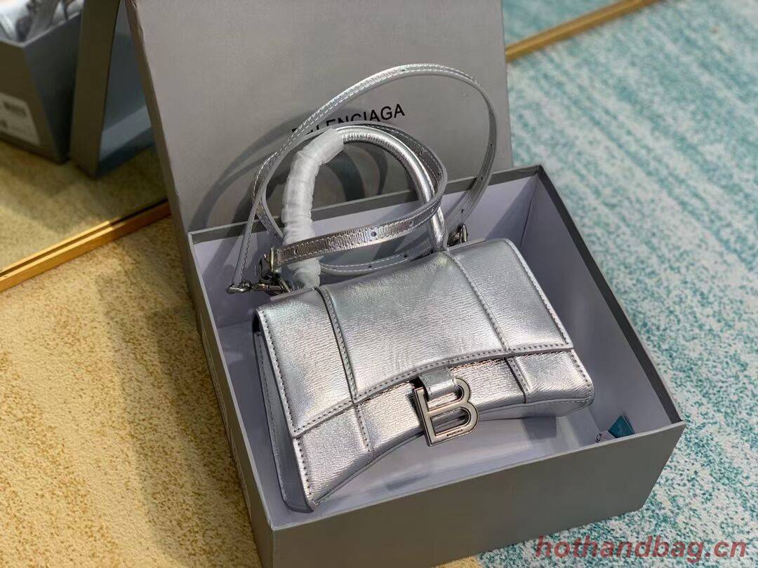 Balenciaga Hourglass XS Top Handle Bag shiny box calfskin 28331 silver Balenciaga Hourglass XS Top Handle Bag shiny box calfskin 28331 silver