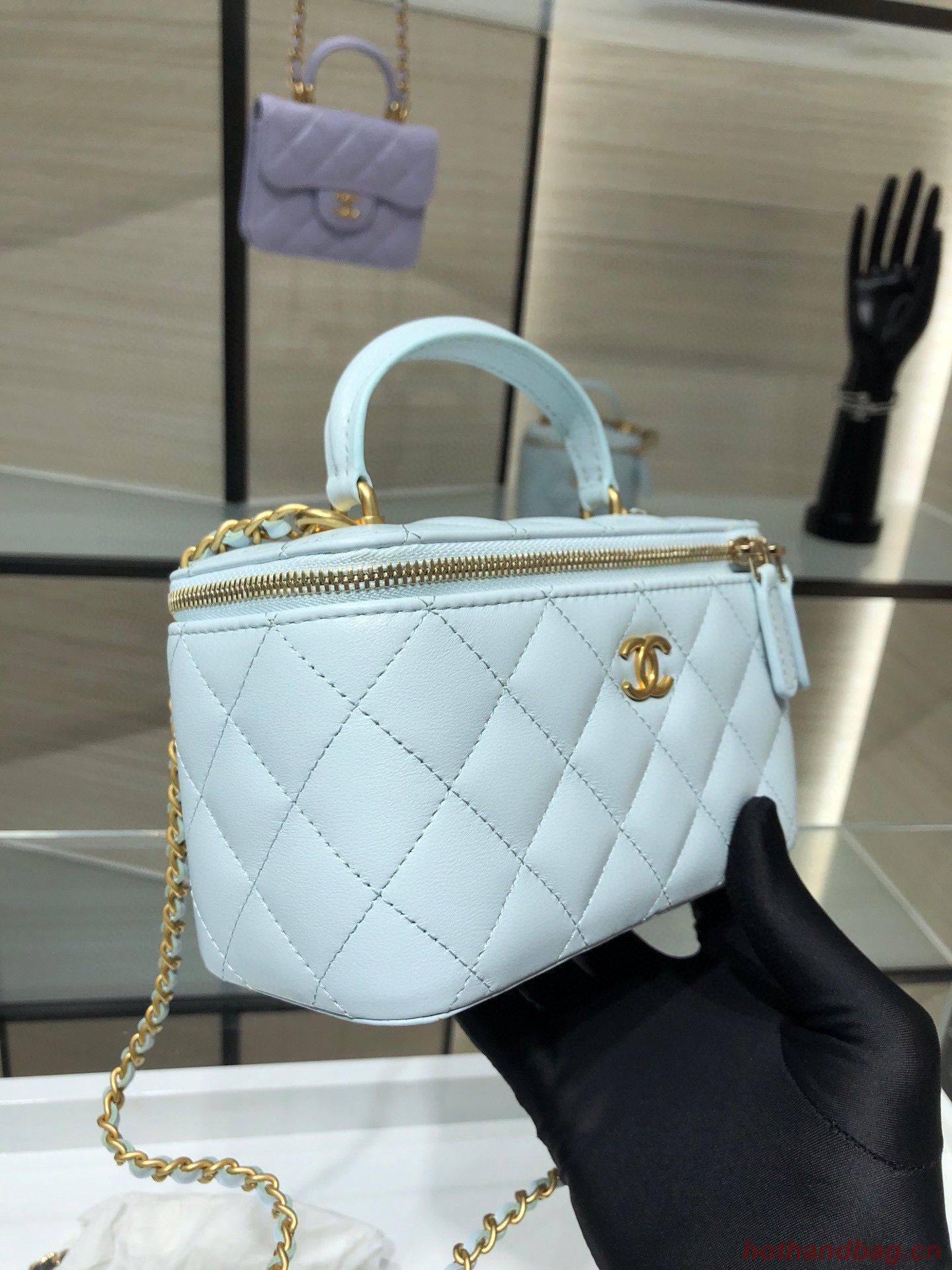 Chanel Original Small classic chain box handbag AP2199 Light Blue Chanel Original Small classic chain box handbag AP2199 Light Blue