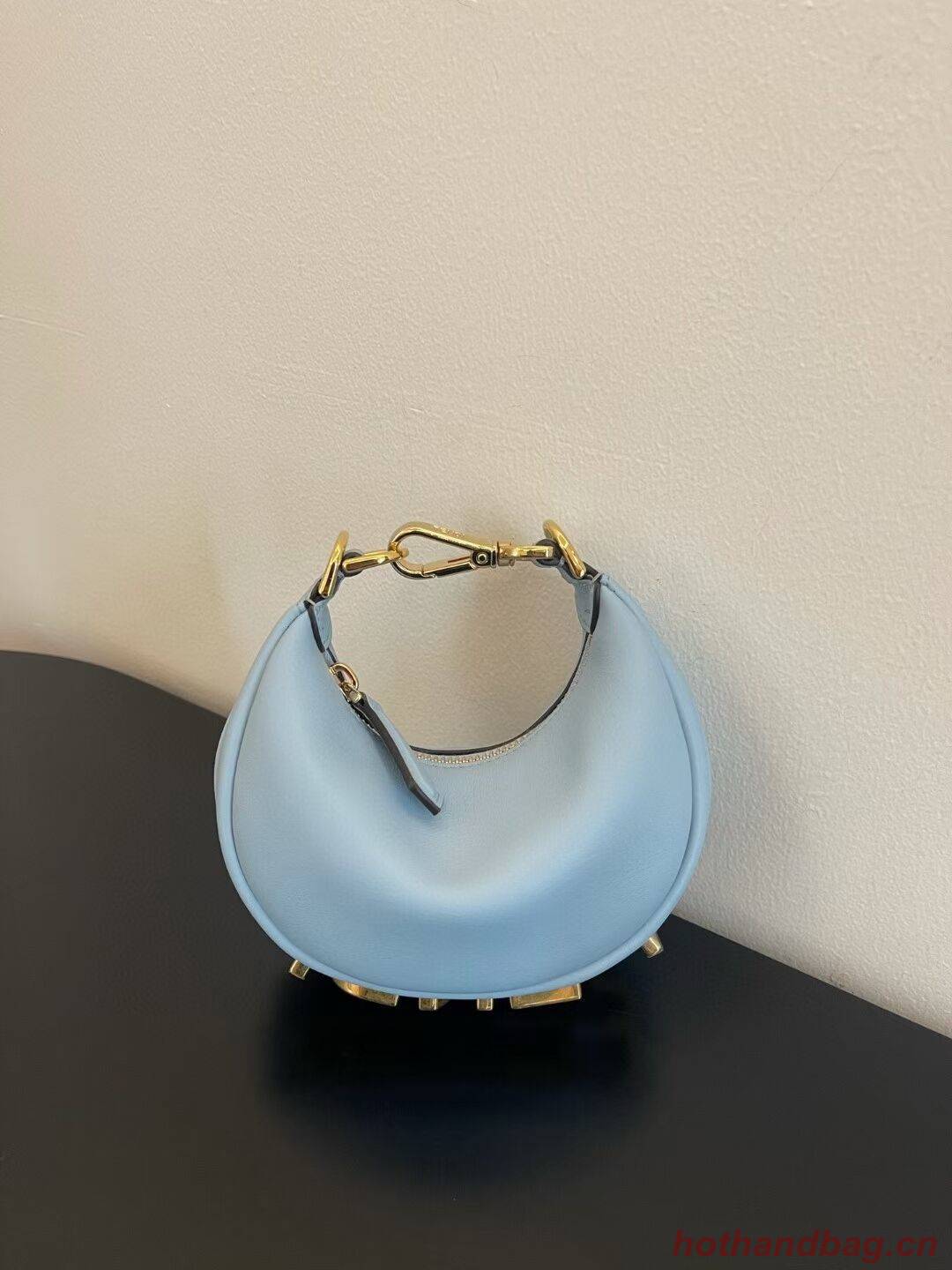 Fendi Nano Fendigraphy light blue leather charm 7AS089A Fendi Nano Fendigraphy light blue leather charm 7AS089A