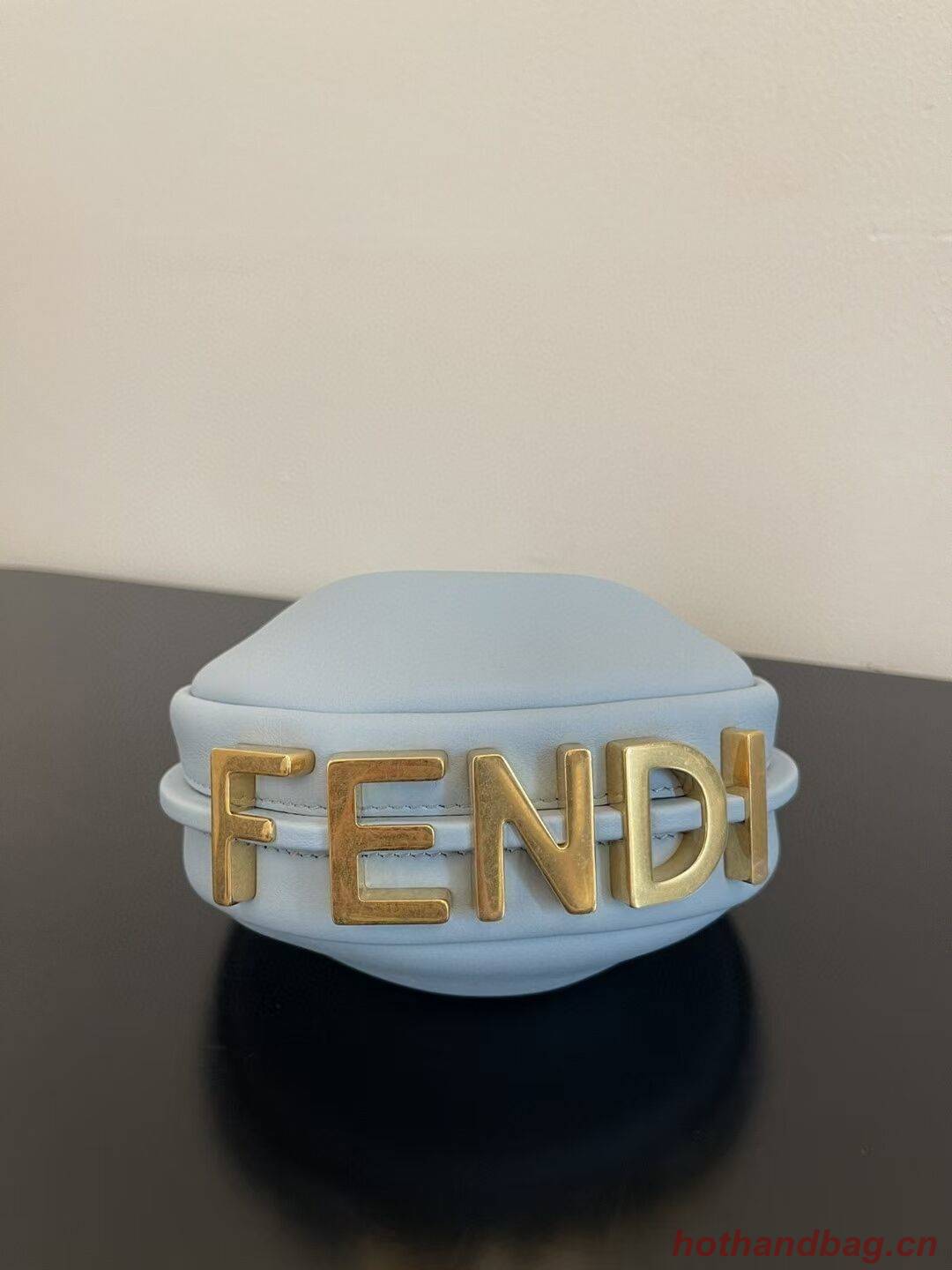 Fendi Nano Fendigraphy light blue leather charm 7AS089A Fendi Nano Fendigraphy light blue leather charm 7AS089A